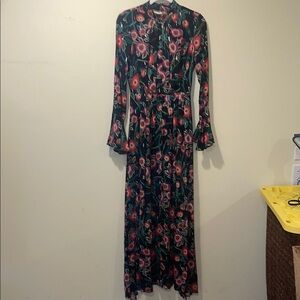 Womens New MISA Los Angeles Floral High Neck Halter Open Back Maxi Dress